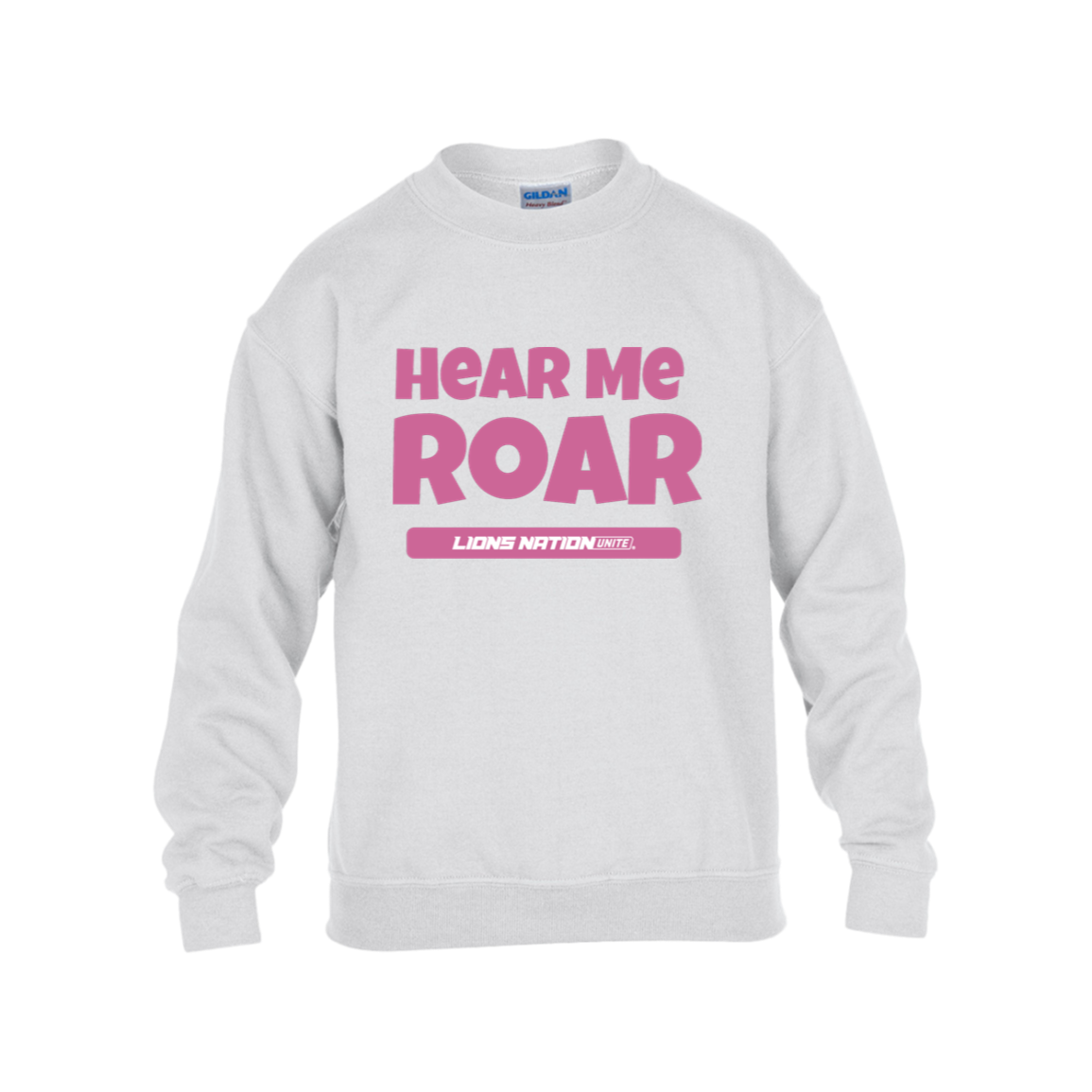 Hear Me Roar Kids White Heavy Blend Fleece Crew