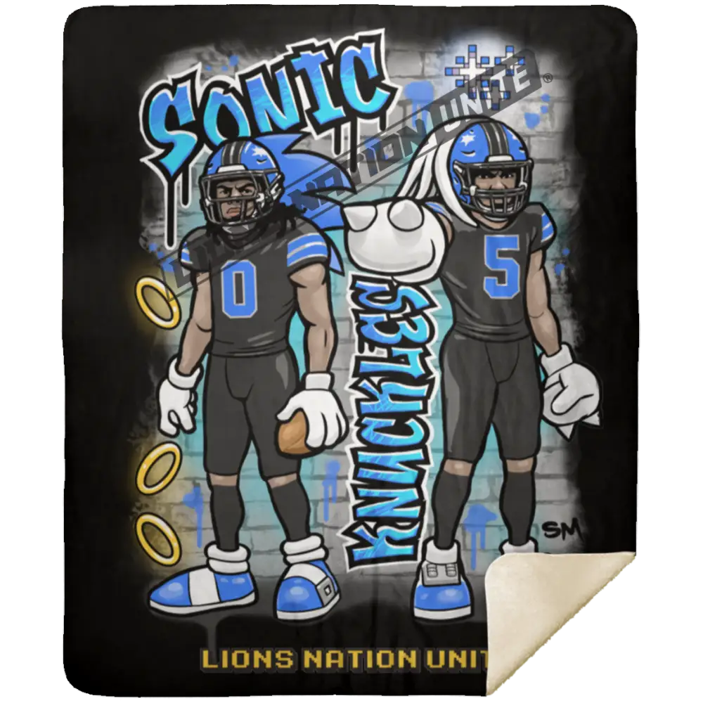 Detroit Sonic & Knuckles Sherpa Blanket 50x60 | Black Jersey Black Blankets