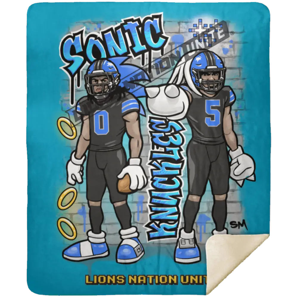 Detroit Sonic & Knuckles Sherpa Blanket 50x60 | Black Jersey Blankets