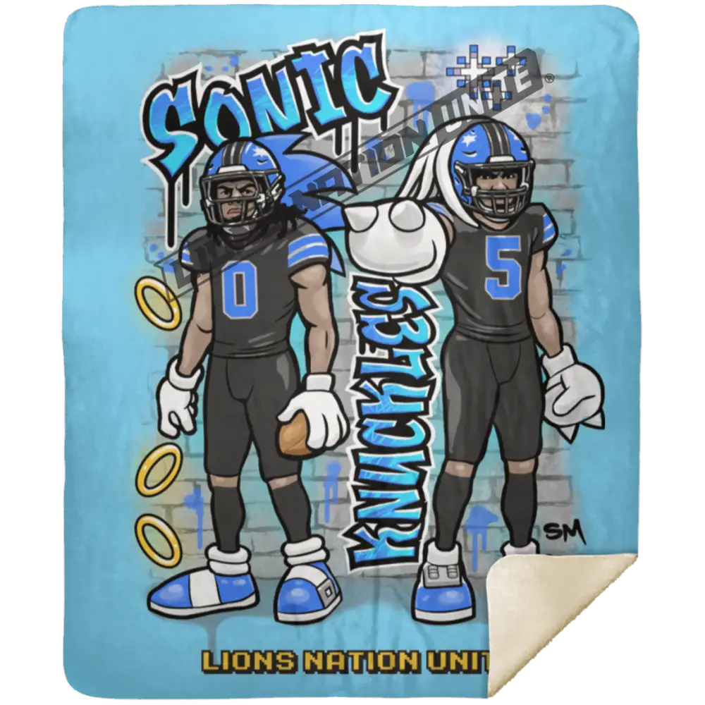 Detroit Sonic & Knuckles Sherpa Blanket 50x60 | Black Jersey Columbia Blue Blankets