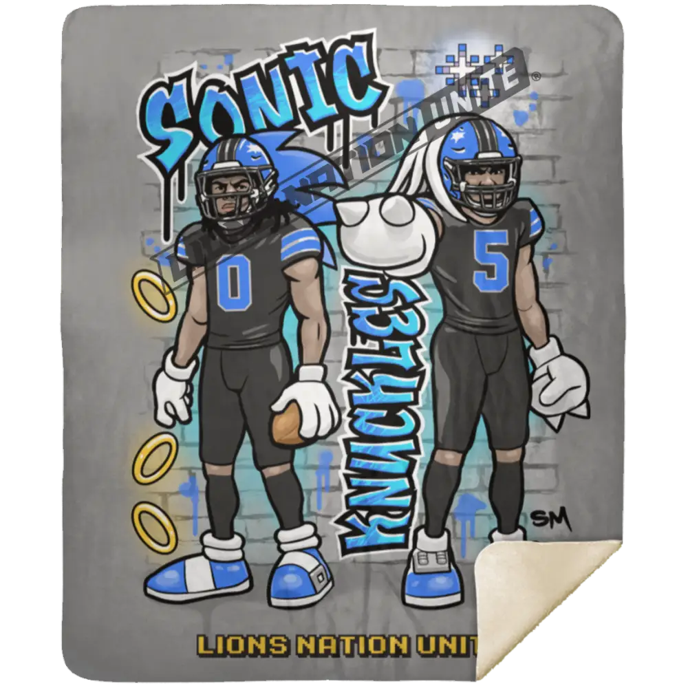 Detroit Sonic & Knuckles Sherpa Blanket 50x60 | Black Jersey Gray Blankets