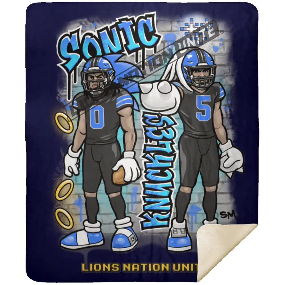 Detroit Sonic & Knuckles Sherpa Blanket 50x60 | Black Jersey Navy Blankets