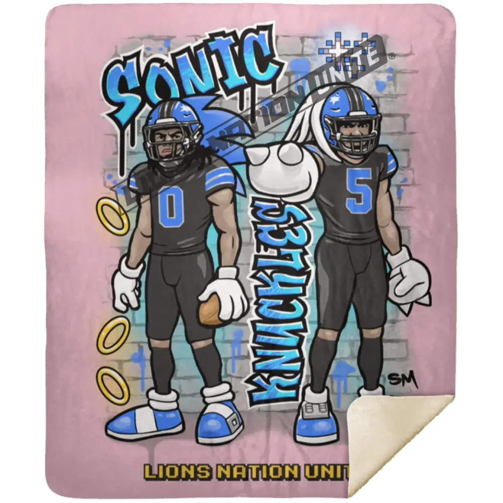 Detroit Sonic & Knuckles Sherpa Blanket 50x60 | Black Jersey Pink Blankets