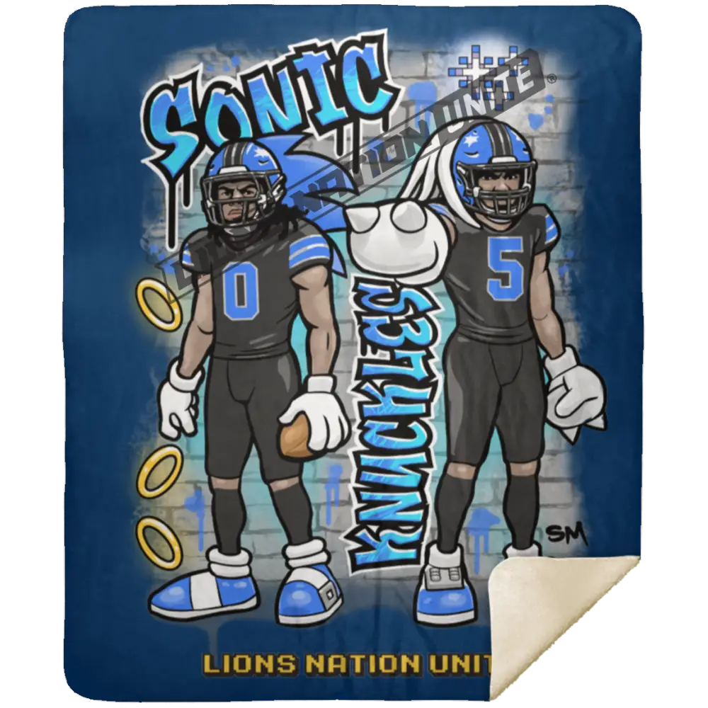 Detroit Sonic & Knuckles Sherpa Blanket 50x60 | Black Jersey Royal Blankets