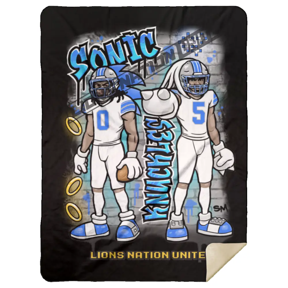 Detroit Sonic & Knuckles Sherpa Blanket 50x60 | White Jersey Black Blankets