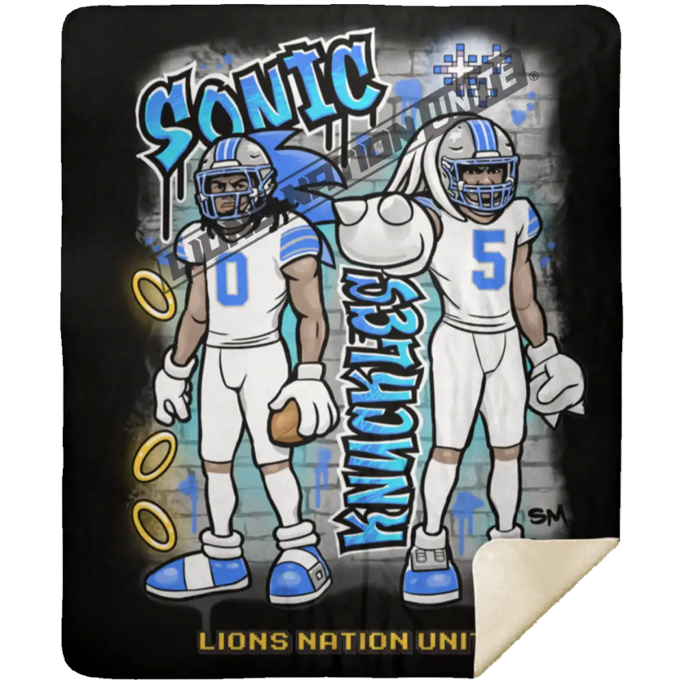 Detroit Sonic & Knuckles Sherpa Blanket 50x60 | White Jersey Black / One Size Blankets