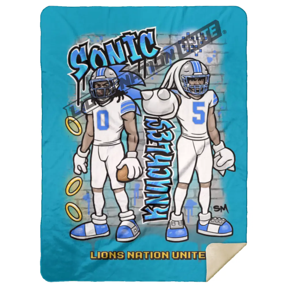 Detroit Sonic & Knuckles Sherpa Blanket 50x60 | White Jersey Blankets