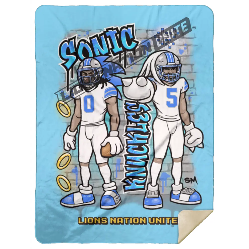 Detroit Sonic & Knuckles Sherpa Blanket 50x60 | White Jersey Columbia Blue Blankets