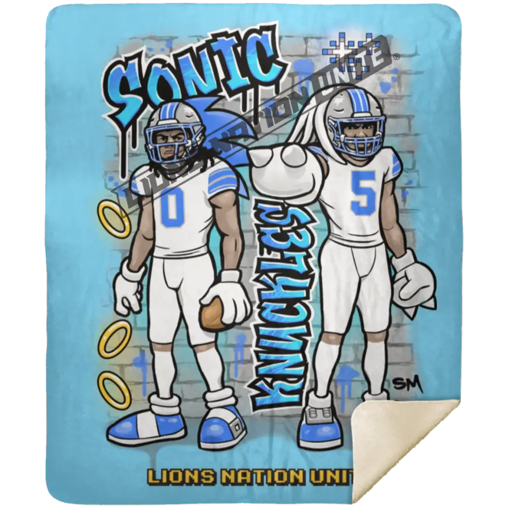 Detroit Sonic & Knuckles Sherpa Blanket 50x60 | White Jersey Columbia Blue / One Size Blankets