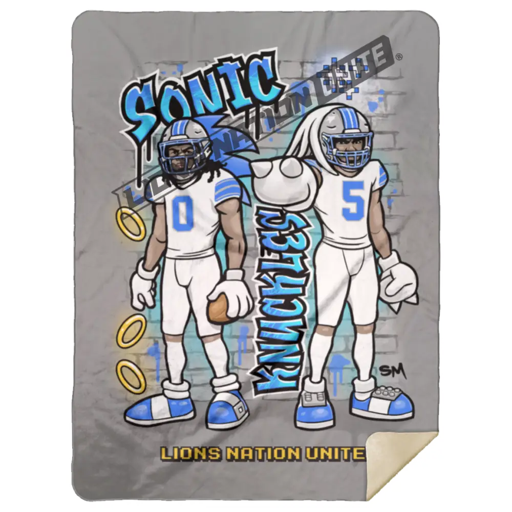 Detroit Sonic & Knuckles Sherpa Blanket 50x60 | White Jersey Gray Blankets