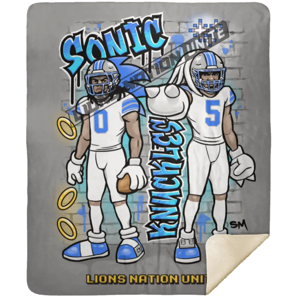 Detroit Sonic & Knuckles Sherpa Blanket 50x60 | White Jersey Gray / One Size Blankets