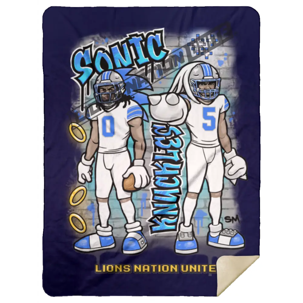 Detroit Sonic & Knuckles Sherpa Blanket 50x60 | White Jersey Navy Blankets