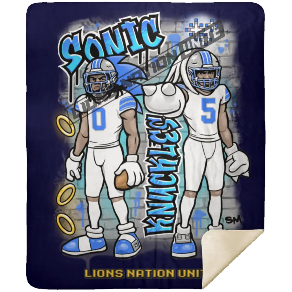 Detroit Sonic & Knuckles Sherpa Blanket 50x60 | White Jersey Navy / One Size Blankets