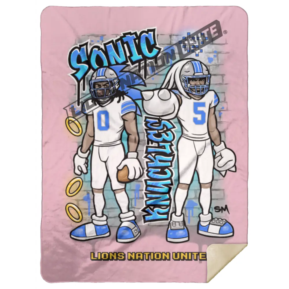 Detroit Sonic & Knuckles Sherpa Blanket 50x60 | White Jersey Pink Blankets