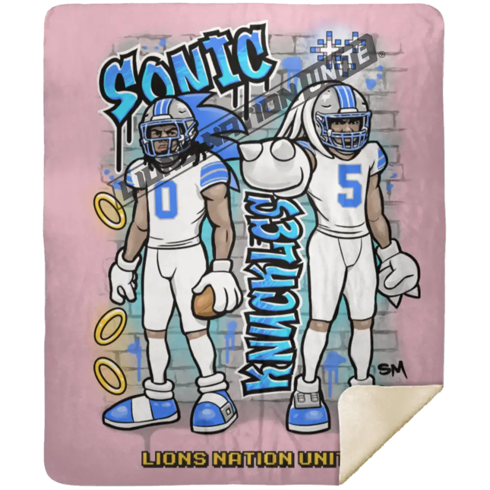 Detroit Sonic & Knuckles Sherpa Blanket 50x60 | White Jersey Pink / One Size Blankets