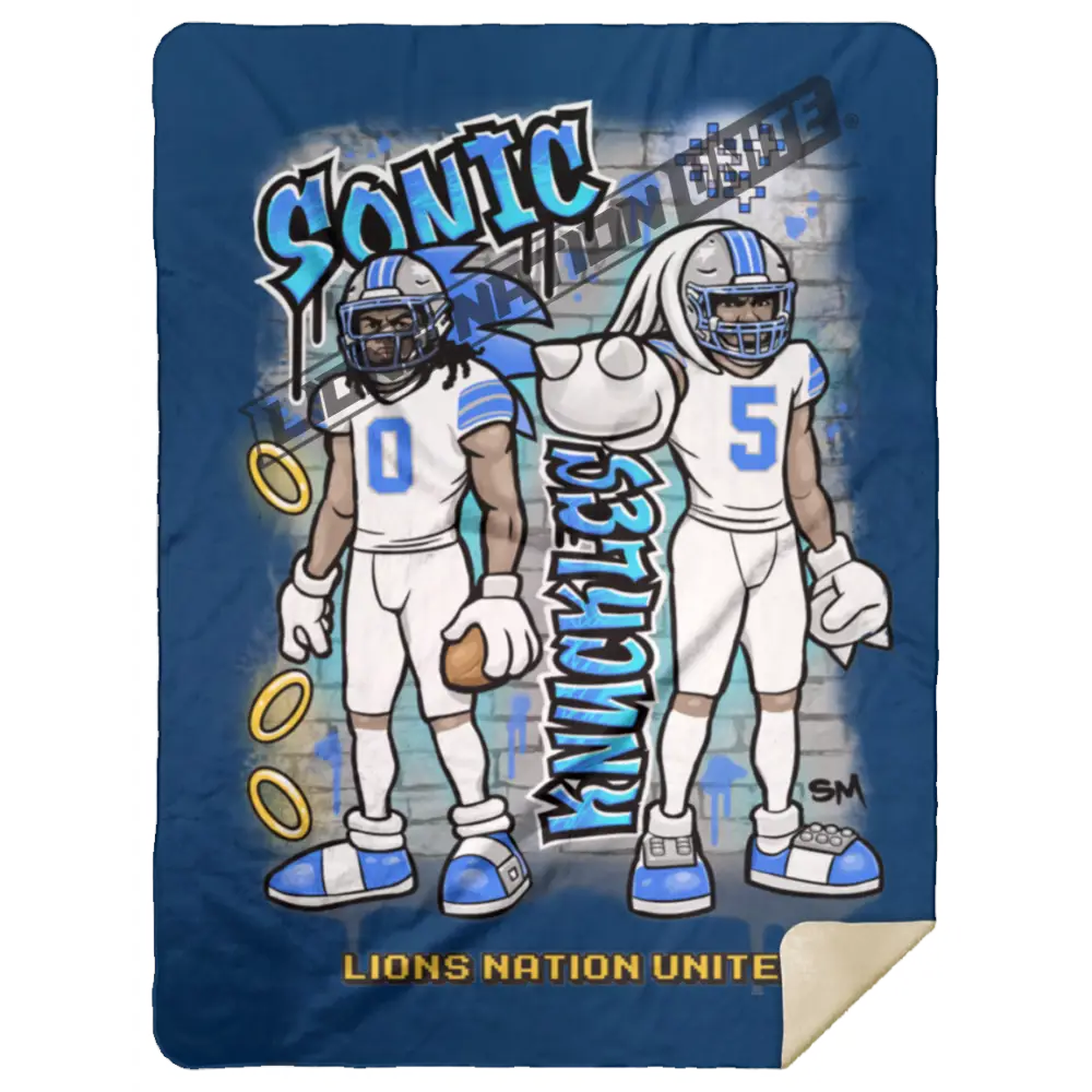 Detroit Sonic & Knuckles Sherpa Blanket 50x60 | White Jersey Royal Blankets