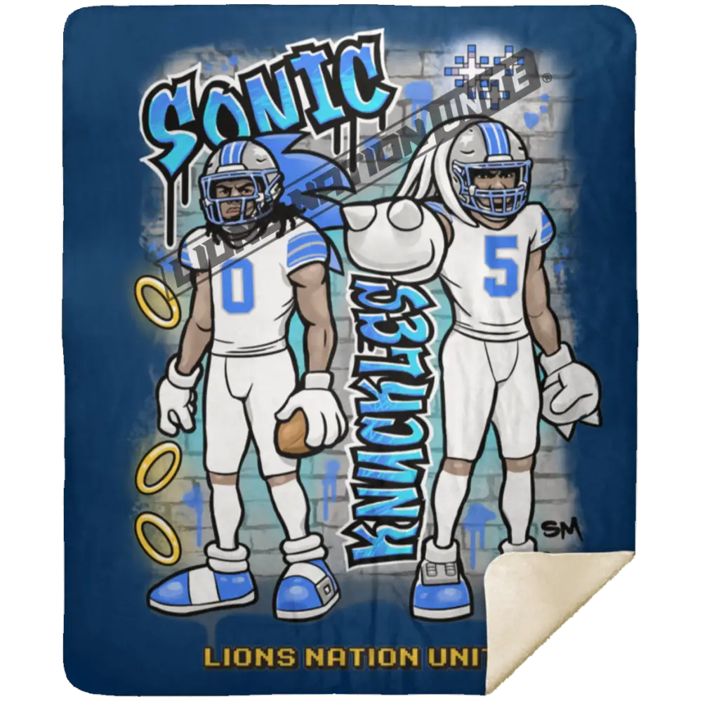 Detroit Sonic & Knuckles Sherpa Blanket 50x60 | White Jersey Royal / One Size Blankets