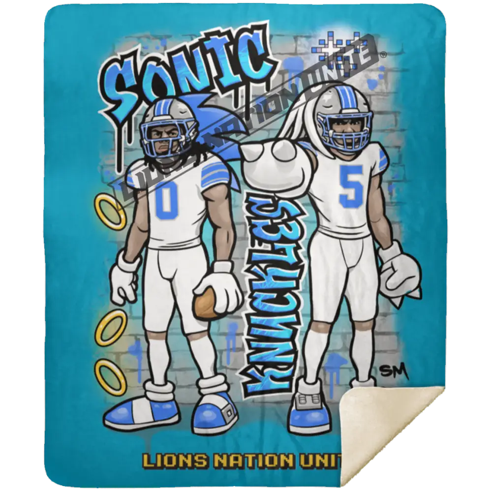 Detroit Sonic & Knuckles Sherpa Blanket 50x60 | White Jersey Turquoise / One Size Blankets