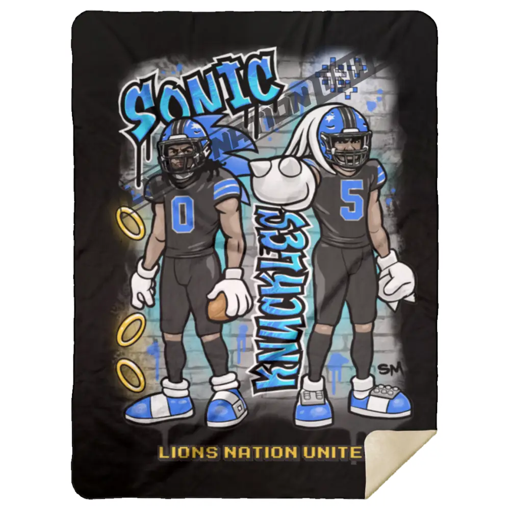 Detroit Sonic & Knuckles Sherpa Blanket 60x80 | Black Jersey Black Blankets