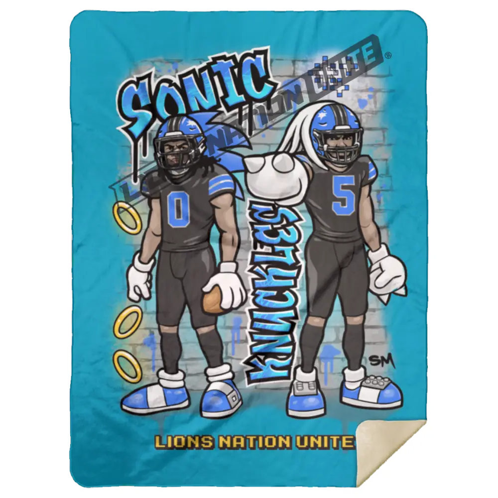 Detroit Sonic & Knuckles Sherpa Blanket 60x80 | Black Jersey Blankets