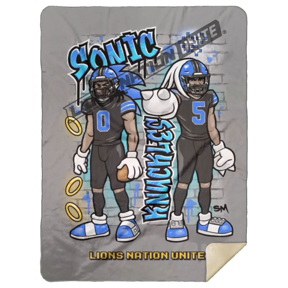 Detroit Sonic & Knuckles Sherpa Blanket 60x80 | Black Jersey Gray Blankets