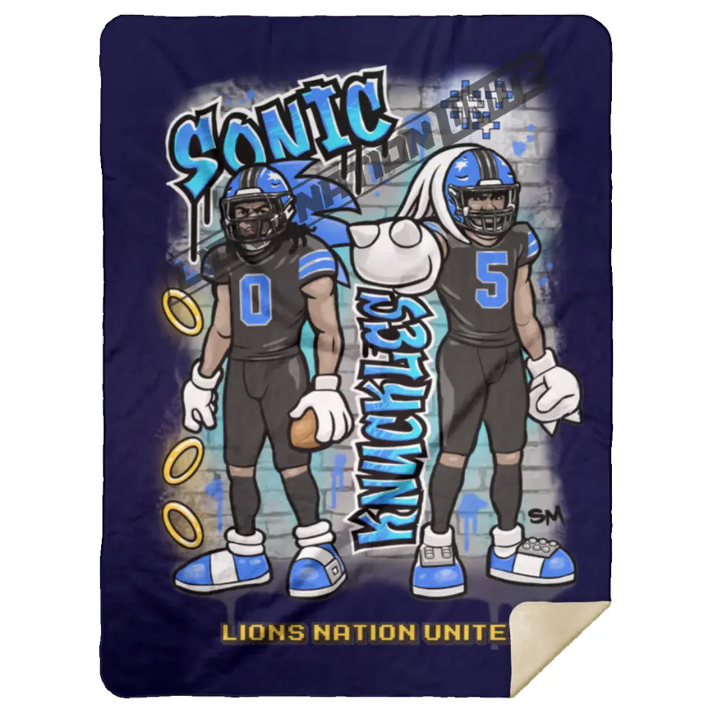Detroit Sonic & Knuckles Sherpa Blanket 60x80 | Black Jersey Navy Blankets