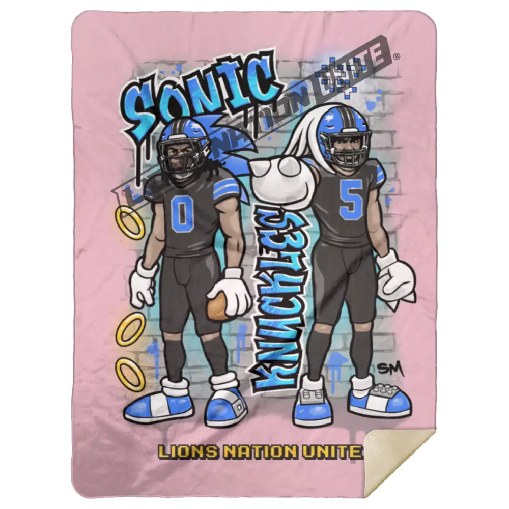Detroit Sonic & Knuckles Sherpa Blanket 60x80 | Black Jersey Pink Blankets