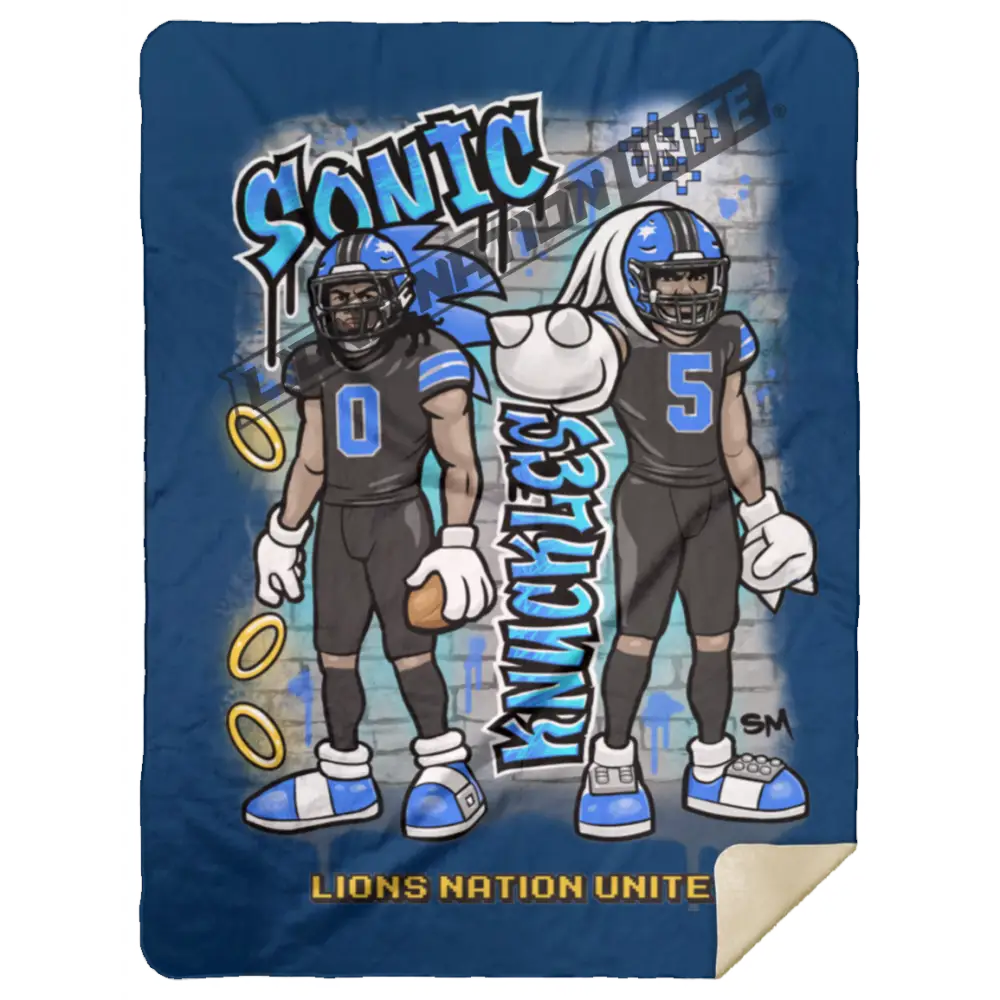 Detroit Sonic & Knuckles Sherpa Blanket 60x80 | Black Jersey Royal Blankets