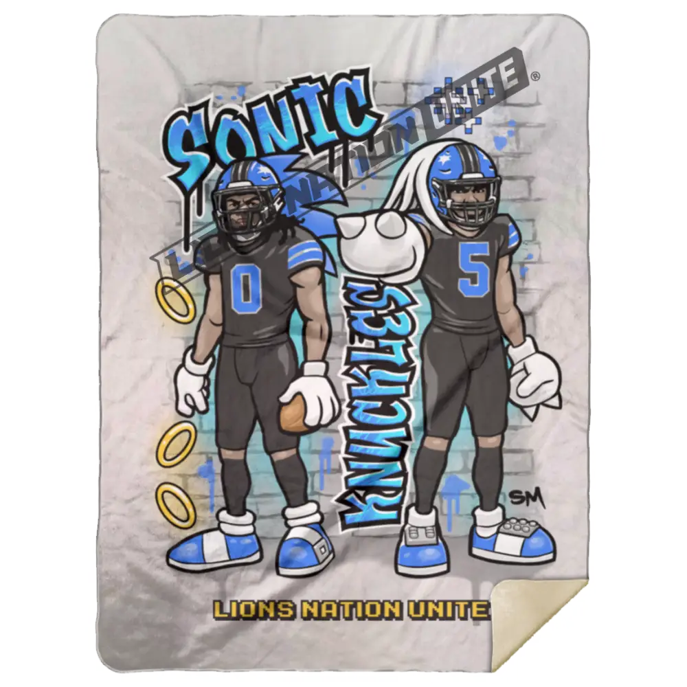 Detroit Sonic & Knuckles Sherpa Blanket 60x80 | Black Jersey White Blankets