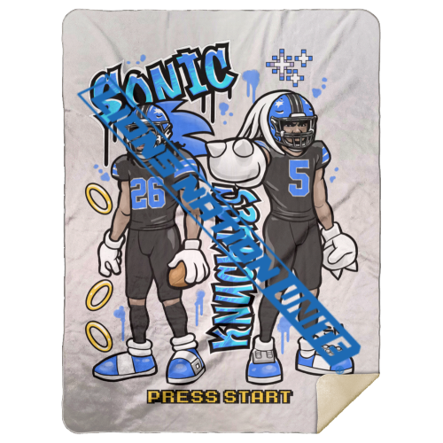 Detroit Sonic & Knuckles Black Jersey White Sherpa Blanket - 60x80