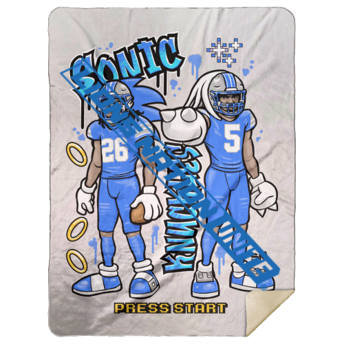 Detroit Sonic & Knuckles Blue Jersey White Sherpa Blanket - 60x80