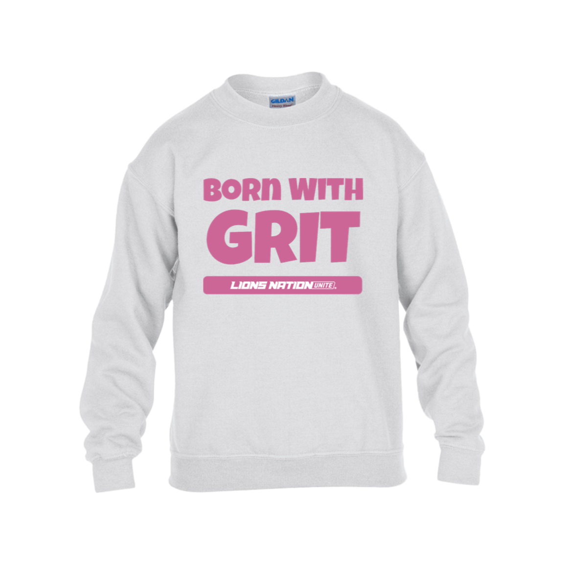 Born With Grit Kids White Heavy Blend Fleece Crew