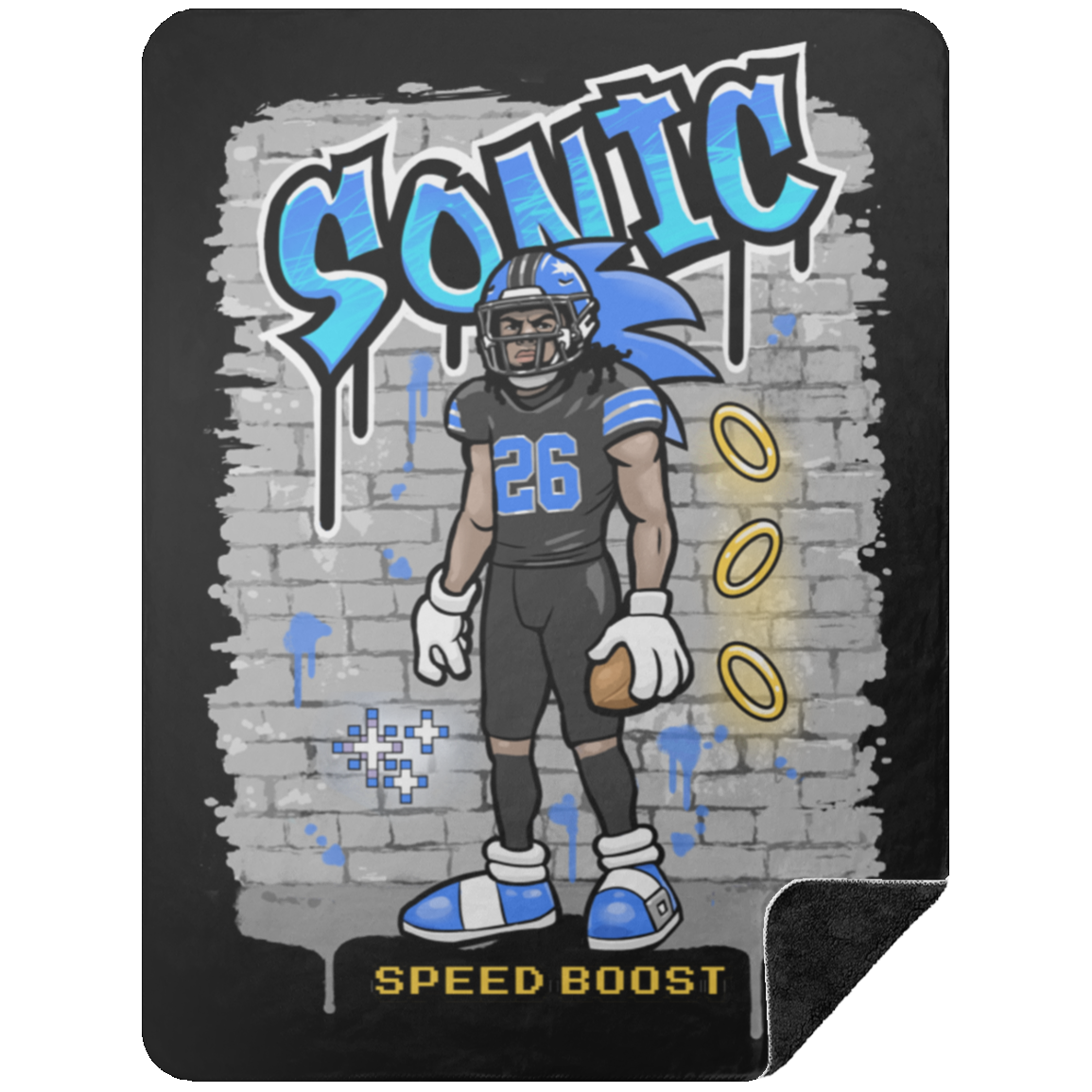 Detroit Sonic Speed Boost Black Jersey Black Sherpa Blanket - 60x80