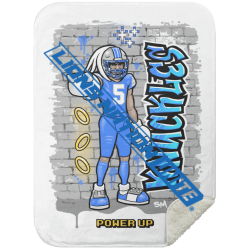 Detroit Knuckles Power Up Blue Jersey White Sherpa Blanket - 30x40