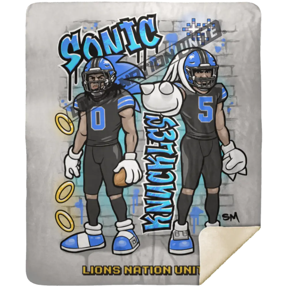 Detroit Sonic & Knuckles Sherpa Blanket 50x60 | Black Jersey White Blankets