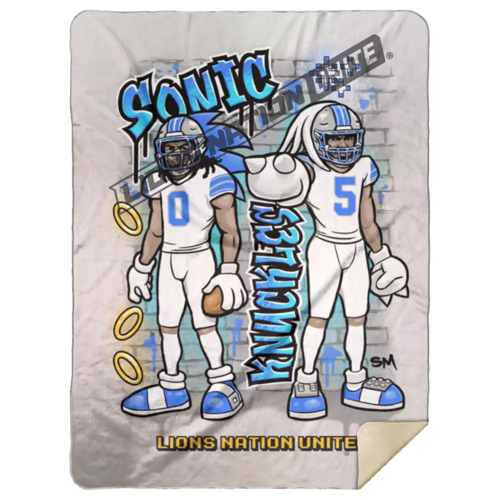 Detroit Sonic & Knuckles Sherpa Blanket 50x60 | White Jersey White Blankets