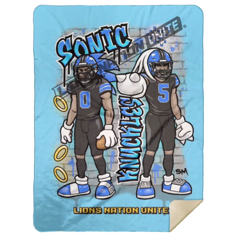 Detroit Sonic & Knuckles Sherpa Blanket 60x80 | Black Jersey Columbia Blue Blankets