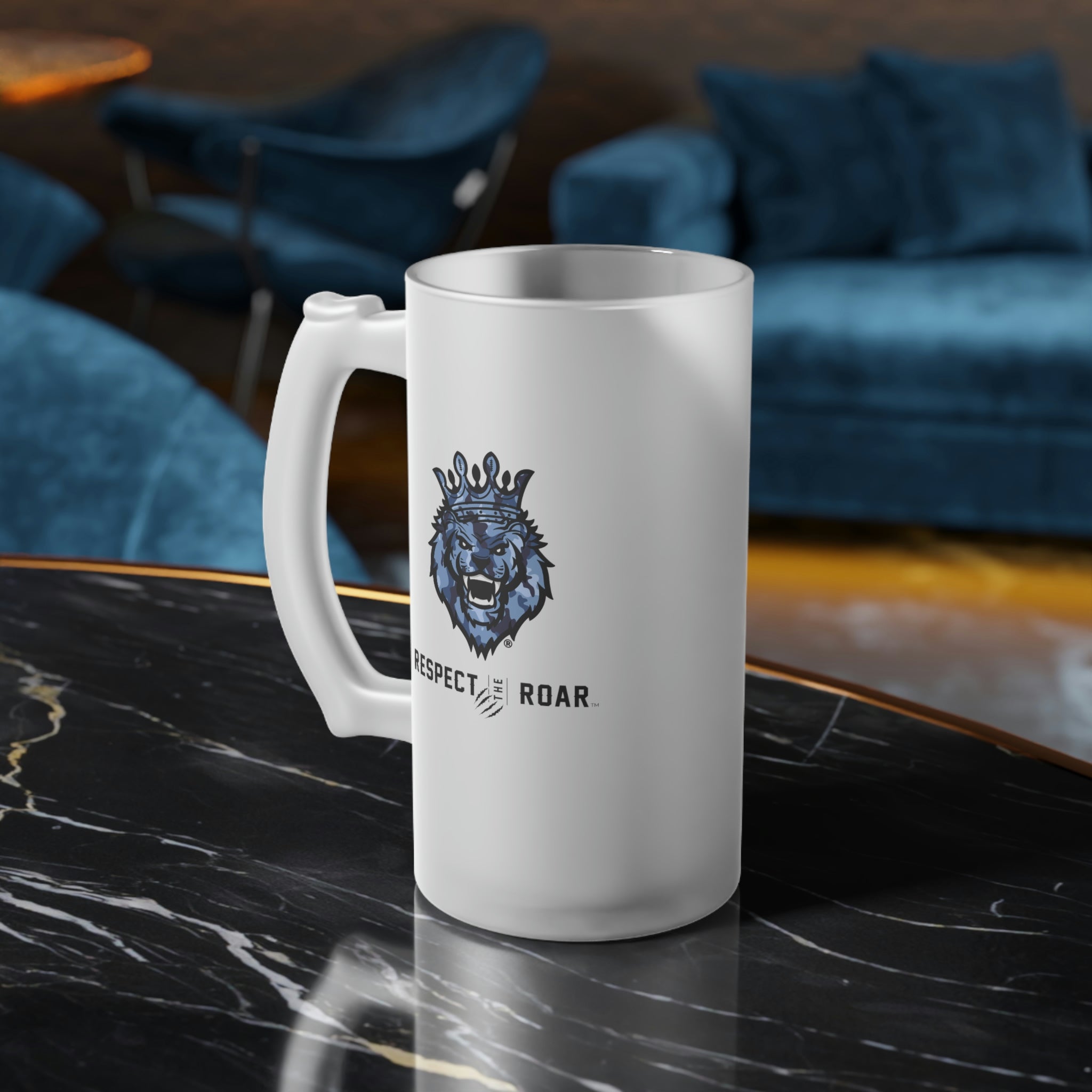 Respect the Roar® Frosted Glass Beer Mug (Blue)